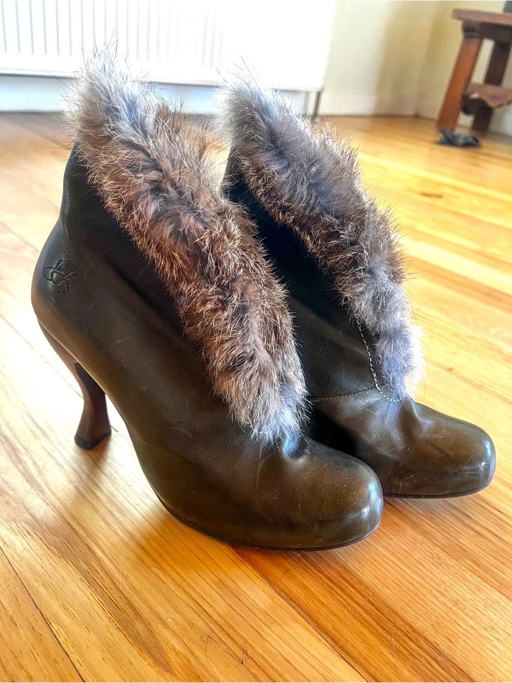 Fleuvog Olive Green High-Heel Booties